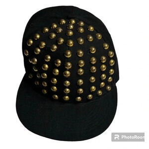 Y2K  men black  cap ,solid metal detail, gold colored , solid semi bead,punk
